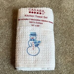 Casaba White Kitchen Towel Set with Snowman Design
